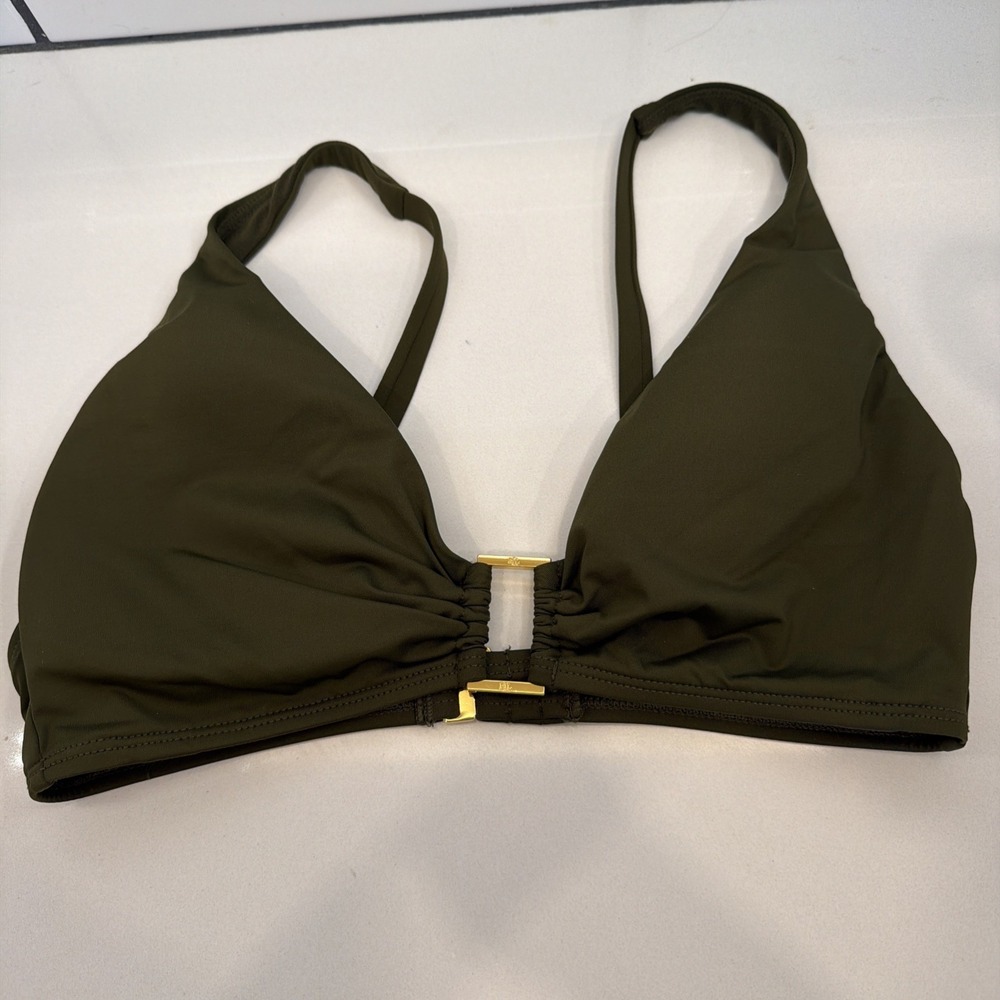 NWT Ralph Lauren Olive Green Bikini Top with Gold Ring